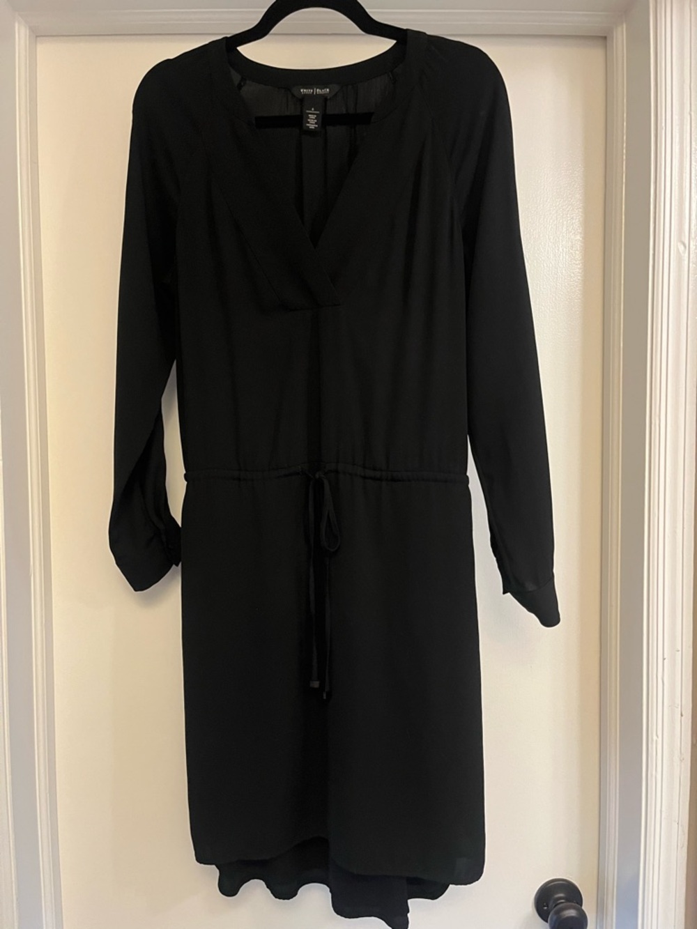 White House Black Market - V-neck Drawstring High/Low hem dress - black - size 6